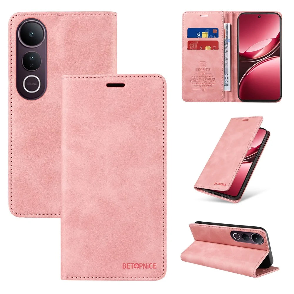 BETOPNICE For vivo V50 Lite 5G / vivo V50 Lite 4G Case  Magnetic Closure RFID Blocking Wallet Stand Leather Phone Cover - Pink - 3