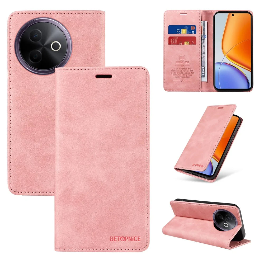 BETOPNICE For vivo Y300i 5G / vivo Y39 5G Case  Magnetic Closure RFID Blocking Wallet Stand Leather Phone Cover - Pink - 3