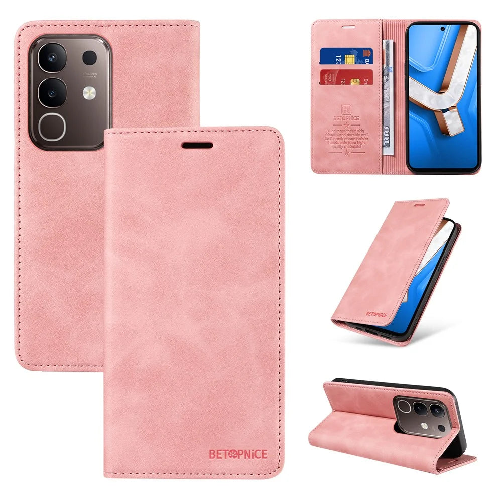 BETOPNICE For vivo Y29 4G Case  Magnetic Closure RFID Blocking Wallet Stand Leather Phone Cover - Pink - 3
