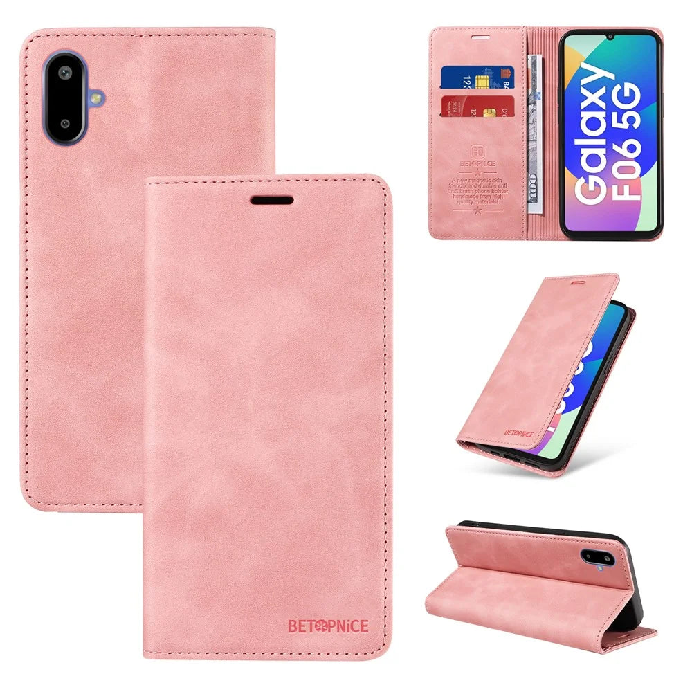 BETOPNICE For Samsung Galaxy F06 5G Case  Magnetic Closure RFID Blocking Wallet Stand Leather Phone Cover - Pink - 3