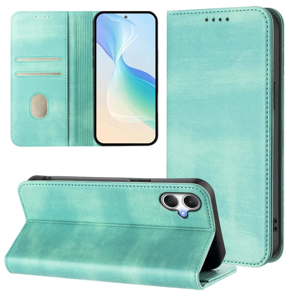 For Samsung Galaxy A06 5G / Galaxy A06 4G Wallet Cases Retro Texture RFID Blocking Leather Phone Cover - Mint Green - 3