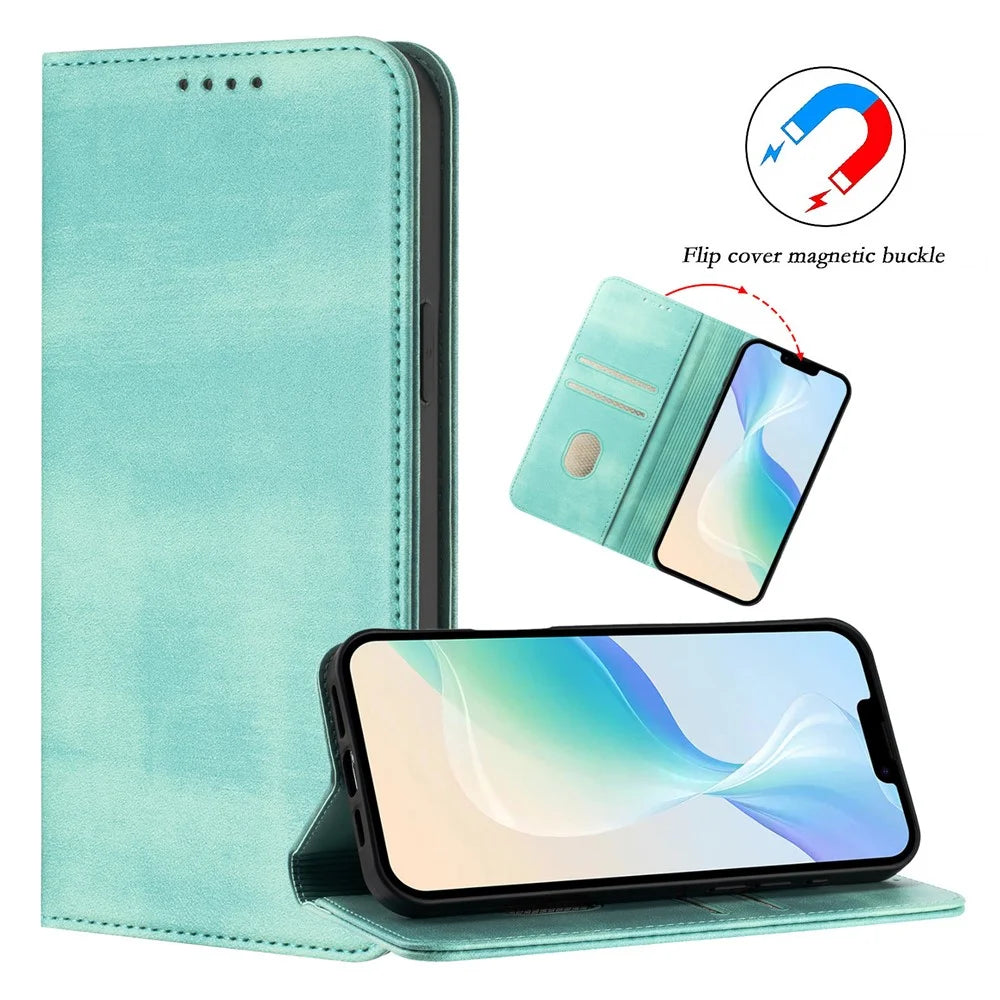 For Samsung Galaxy A06 5G / Galaxy A06 4G Wallet Cases Retro Texture RFID Blocking Leather Phone Cover - Mint Green - 5