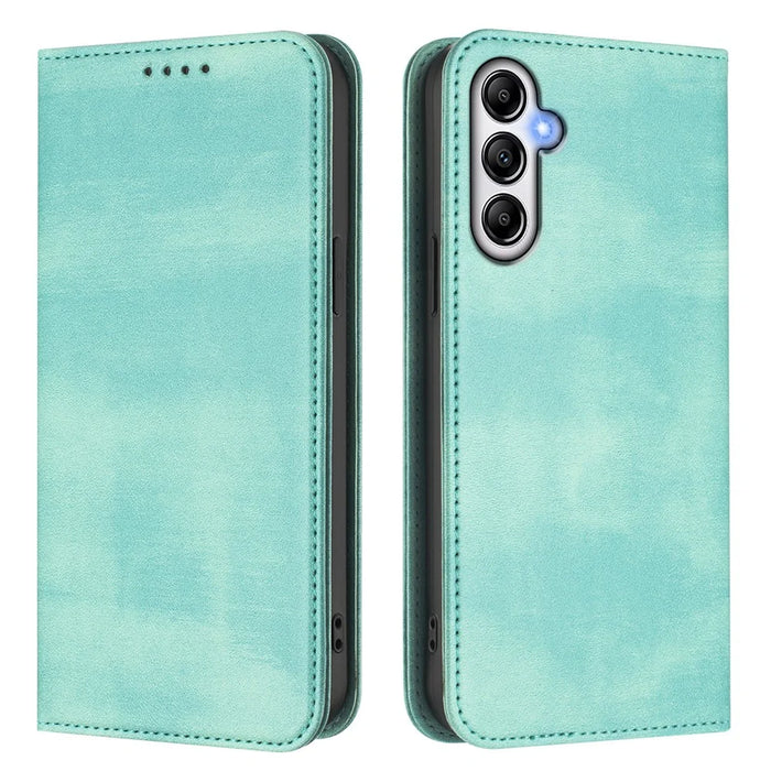 For Samsung Galaxy A35 5G Wallet Cases Retro Texture RFID Blocking Leather Phone Cover - Mint Green - 1