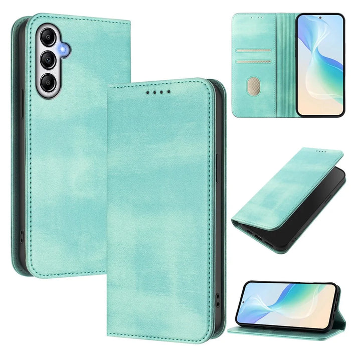 For Samsung Galaxy A35 5G Wallet Cases Retro Texture RFID Blocking Leather Phone Cover - Mint Green - 2