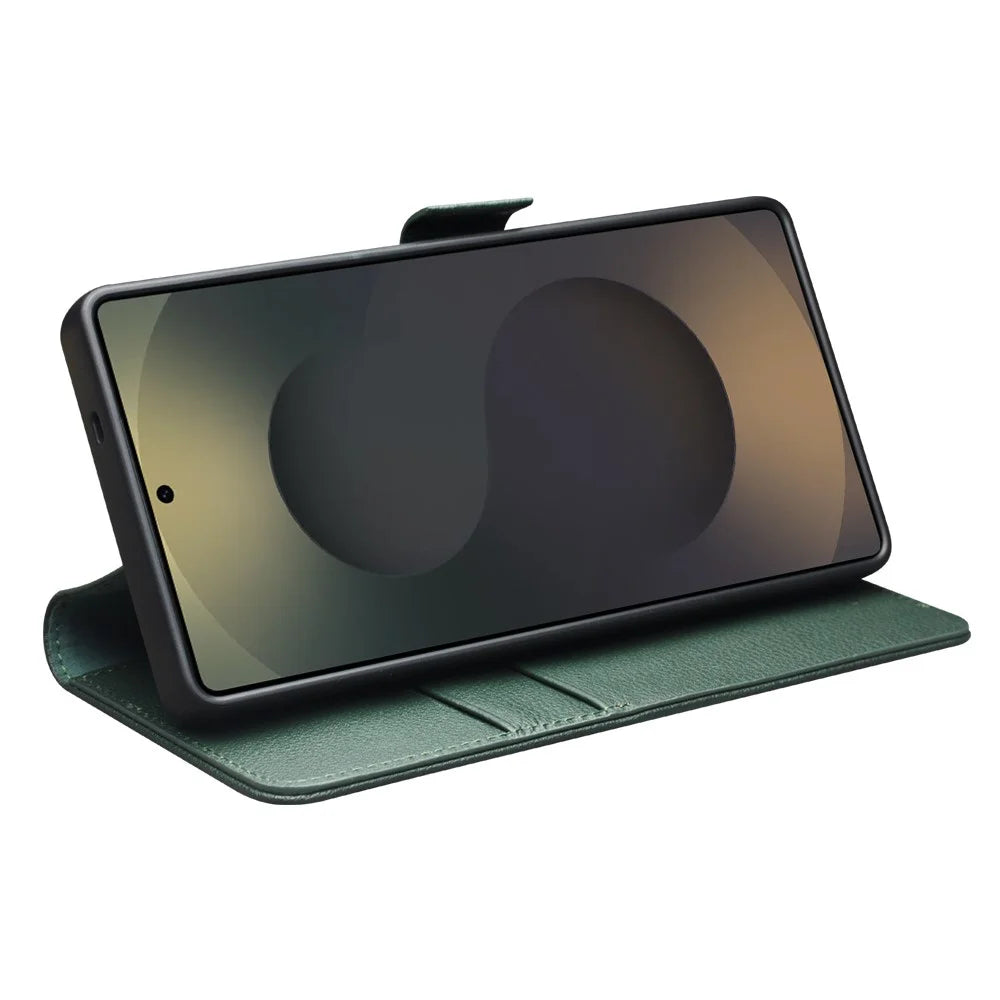 QIALINO For Samsung Galaxy S25 Ultra Wallet Case Genuine Cow Leather Flip Stand Phone Cover - Green - 3