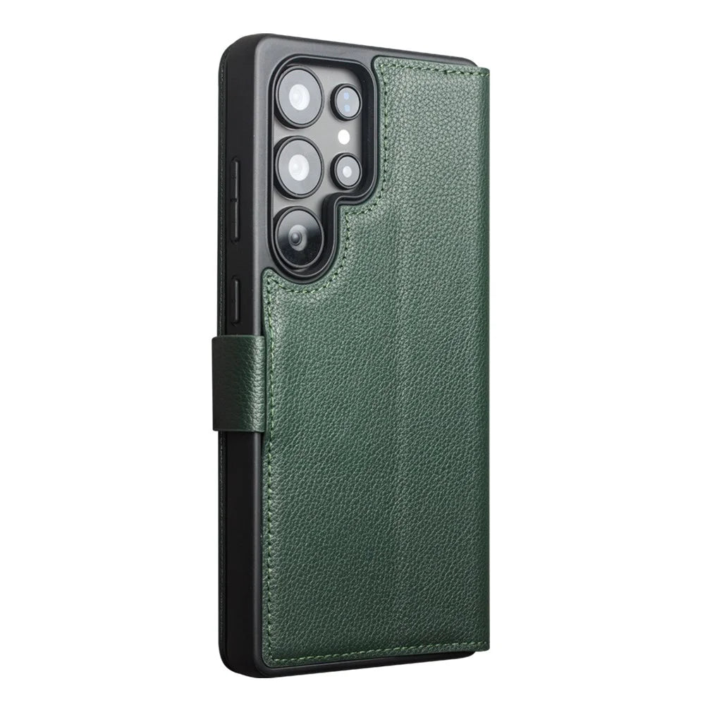 QIALINO For Samsung Galaxy S25 Ultra Wallet Case Genuine Cow Leather Flip Stand Phone Cover - Green - 5