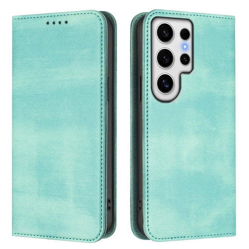 For Samsung Galaxy S24 Ultra Wallet Cases Retro Texture RFID Blocking Leather Phone Cover - Mint Green - 1