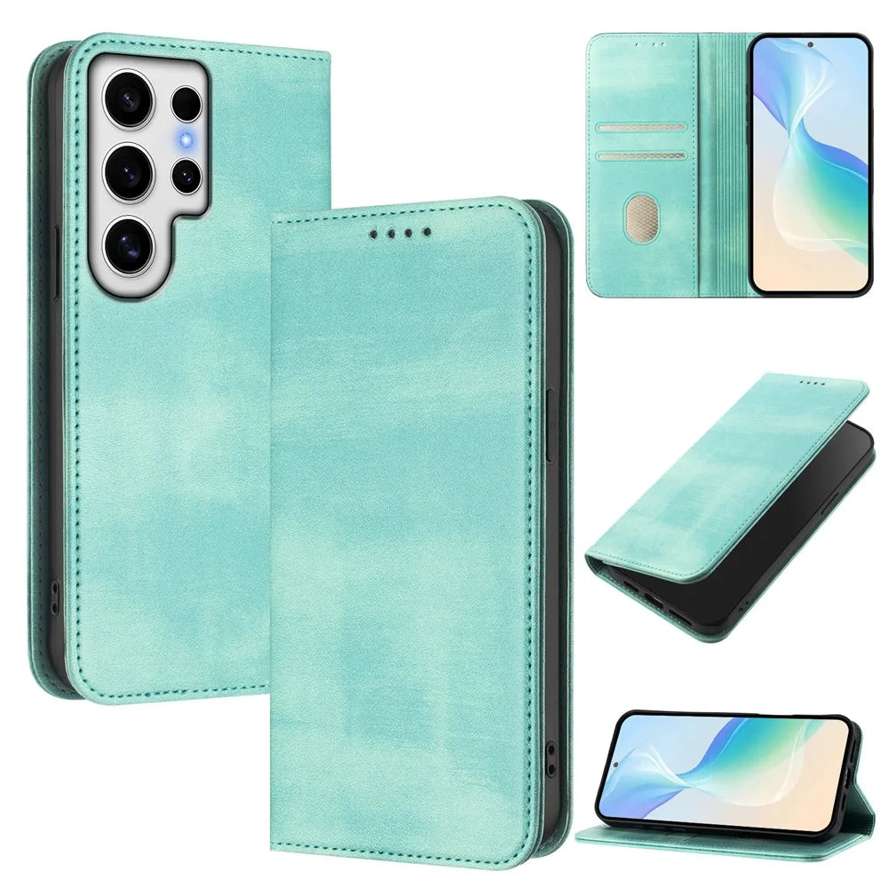 For Samsung Galaxy S24 Ultra Wallet Cases Retro Texture RFID Blocking Leather Phone Cover - Mint Green - 2