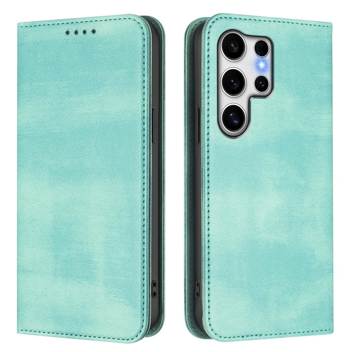 For Samsung Galaxy S25 Ultra Wallet Cases Retro Texture RFID Blocking Leather Phone Cover - Mint Green - 1