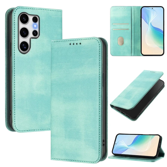 For Samsung Galaxy S25 Ultra Wallet Cases Retro Texture RFID Blocking Leather Phone Cover - Mint Green - 2