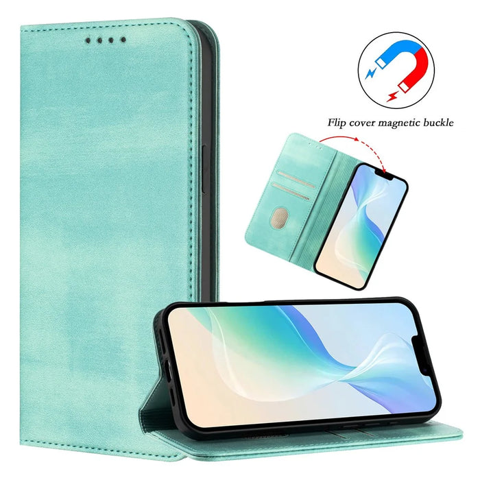For Samsung Galaxy S25 Ultra Wallet Cases Retro Texture RFID Blocking Leather Phone Cover - Mint Green - 5