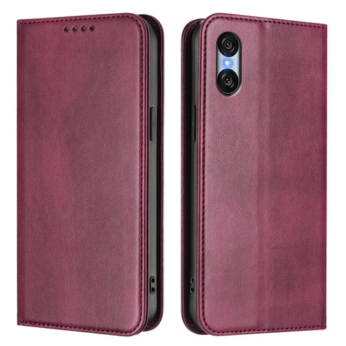 For Sony Xperia 10 VI Wallet Cases Retro Texture RFID Blocking Leather Phone Cover - Wine Red - 1