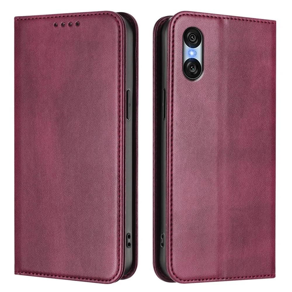 For Sony Xperia 10 VI Wallet Cases Retro Texture RFID Blocking Leather Phone Cover - Wine Red - 1