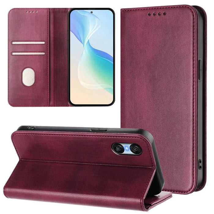 For Sony Xperia 10 VI Wallet Cases Retro Texture RFID Blocking Leather Phone Cover - Wine Red - 3
