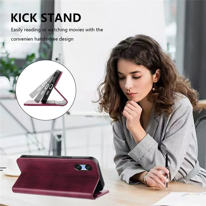 For Sony Xperia 10 VI Wallet Cases Retro Texture RFID Blocking Leather Phone Cover - Wine Red - 4