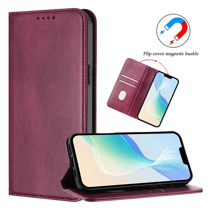 For Sony Xperia 10 VI Wallet Cases Retro Texture RFID Blocking Leather Phone Cover - Wine Red - 5