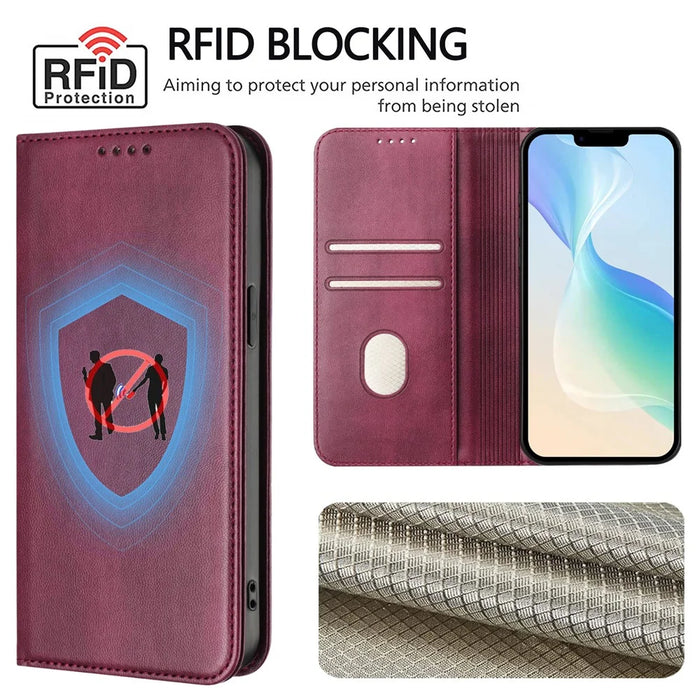 For Sony Xperia 10 VI Wallet Cases Retro Texture RFID Blocking Leather Phone Cover - Wine Red - 6