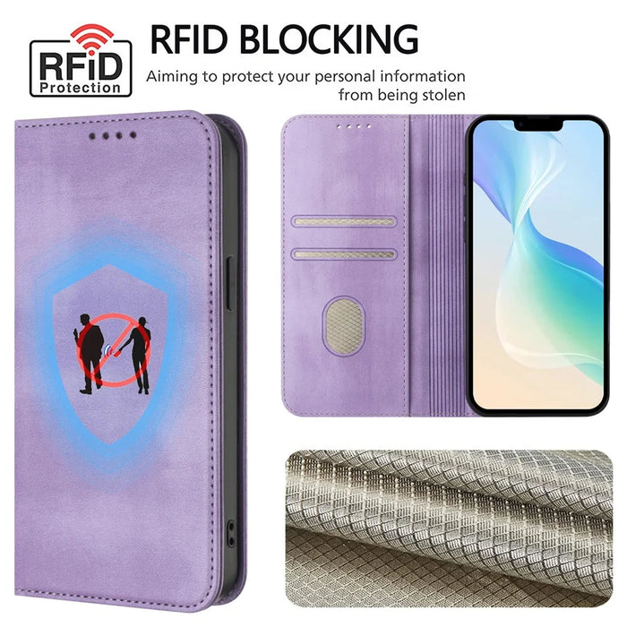 For Nothing Phone (3a) Wallet Cases Retro Texture RFID Blocking Leather Phone Cover - Light Purple - 6
