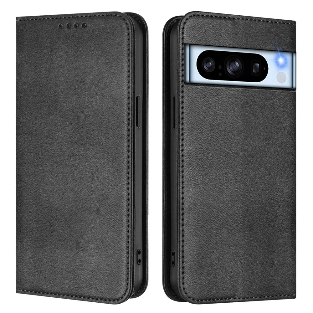 For Google Pixel 8 Pro Wallet Cases Retro Texture RFID Blocking Leather Phone Cover - Black - 1