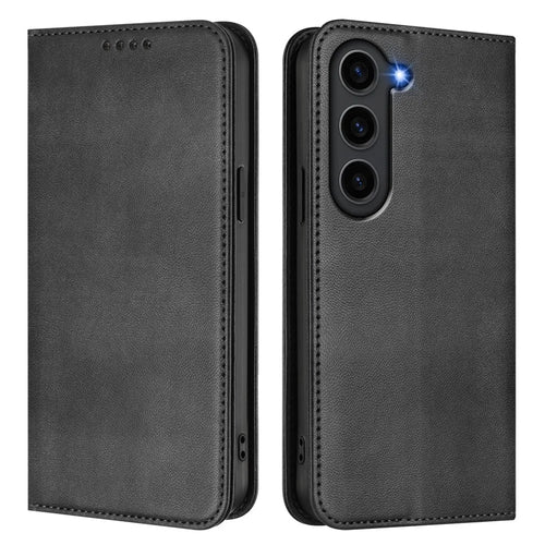 For Samsung Galaxy S23 Wallet Cases Retro Texture RFID Blocking Leather Phone Cover - Black - 1