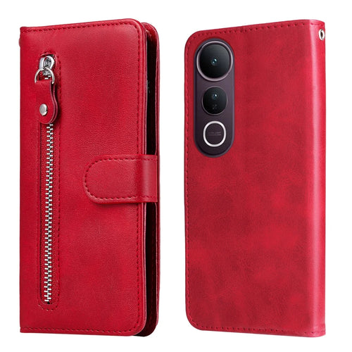 For vivo V50 Lite 5G / vivo V50 Lite 4G PU Leather Cases with Zipper Pocket Wallet Phone Cover Stand - Red - 1