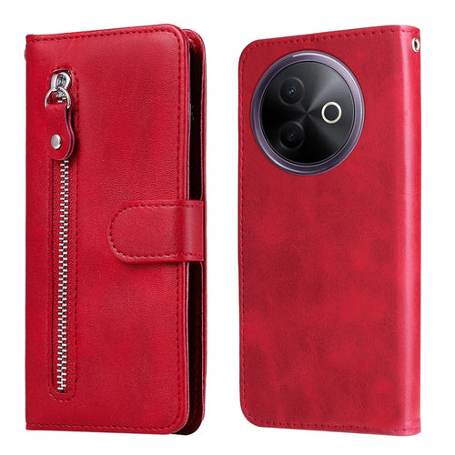 For vivo Y300i 5G / vivo Y39 5G PU Leather Cases with Zipper Pocket Wallet Phone Cover Stand - Red - 1