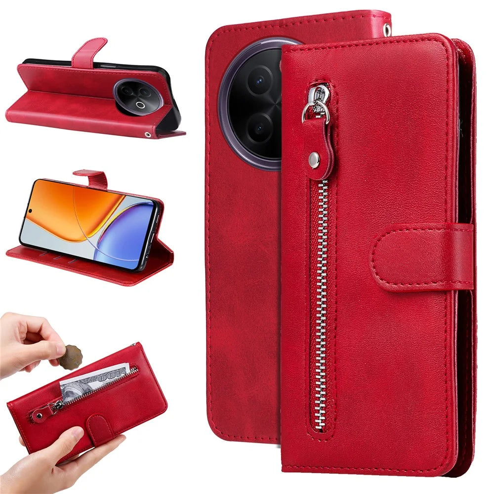 For vivo Y300i 5G / vivo Y39 5G PU Leather Cases with Zipper Pocket Wallet Phone Cover Stand - Red - 2
