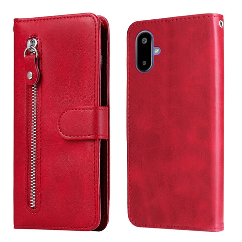 For Samsung Galaxy F06 5G PU Leather Cases with Zipper Pocket Wallet Phone Cover Stand - Red - 1