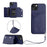 For iPhone 15 Plus Case Card Holder Kickstand Skin-Touch Phone Cover with Wrist Strap - Blue - 1