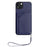 For iPhone 15 Plus Case Card Holder Kickstand Skin-Touch Phone Cover with Wrist Strap - Blue - 2