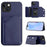 For iPhone 15 Plus Case Card Holder Kickstand Skin-Touch Phone Cover with Wrist Strap - Blue - 4