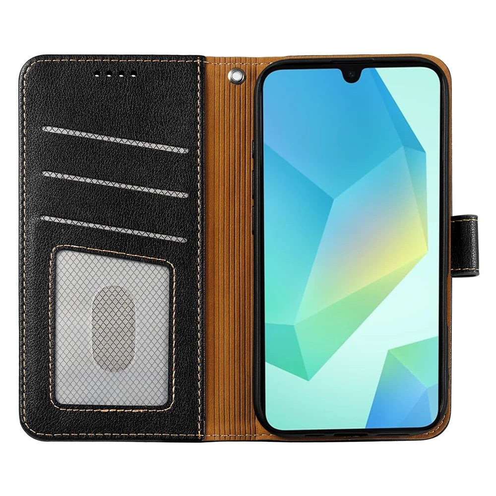 For Samsung Galaxy A26 5G Case RFID Blocking Wallet Litchi Texture Leather Phone Cover Magnetic Clasp - Black - 2