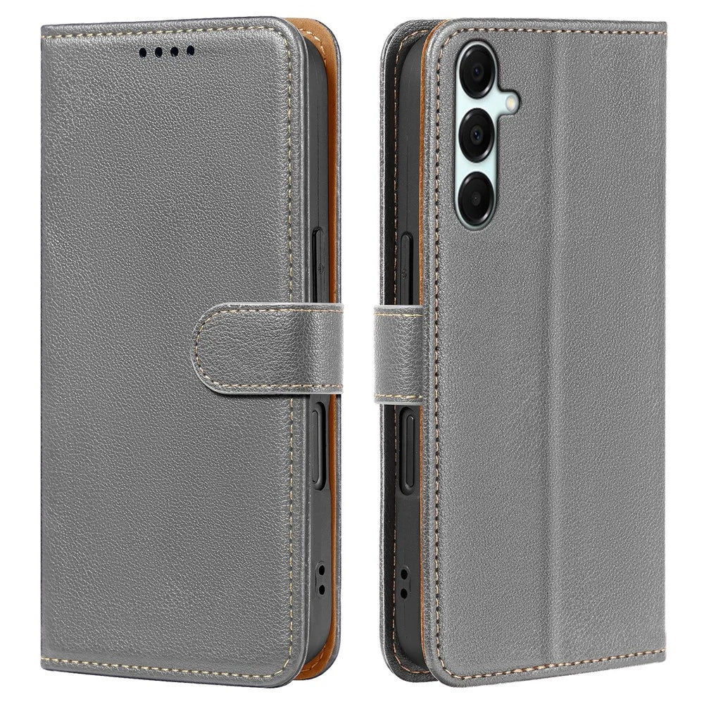 For Samsung Galaxy A56 5G Case RFID Blocking Wallet Litchi Texture Leather Phone Cover Magnetic Clasp - Grey - 1