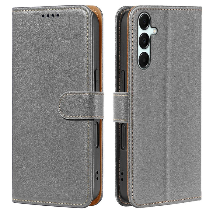 For Samsung Galaxy A56 5G Case RFID Blocking Wallet Litchi Texture Leather Phone Cover Magnetic Clasp - Grey - 1