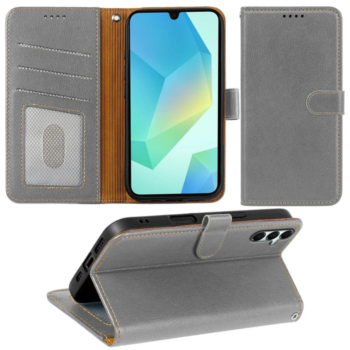 For Samsung Galaxy A56 5G Case RFID Blocking Wallet Litchi Texture Leather Phone Cover Magnetic Clasp - Grey - 3