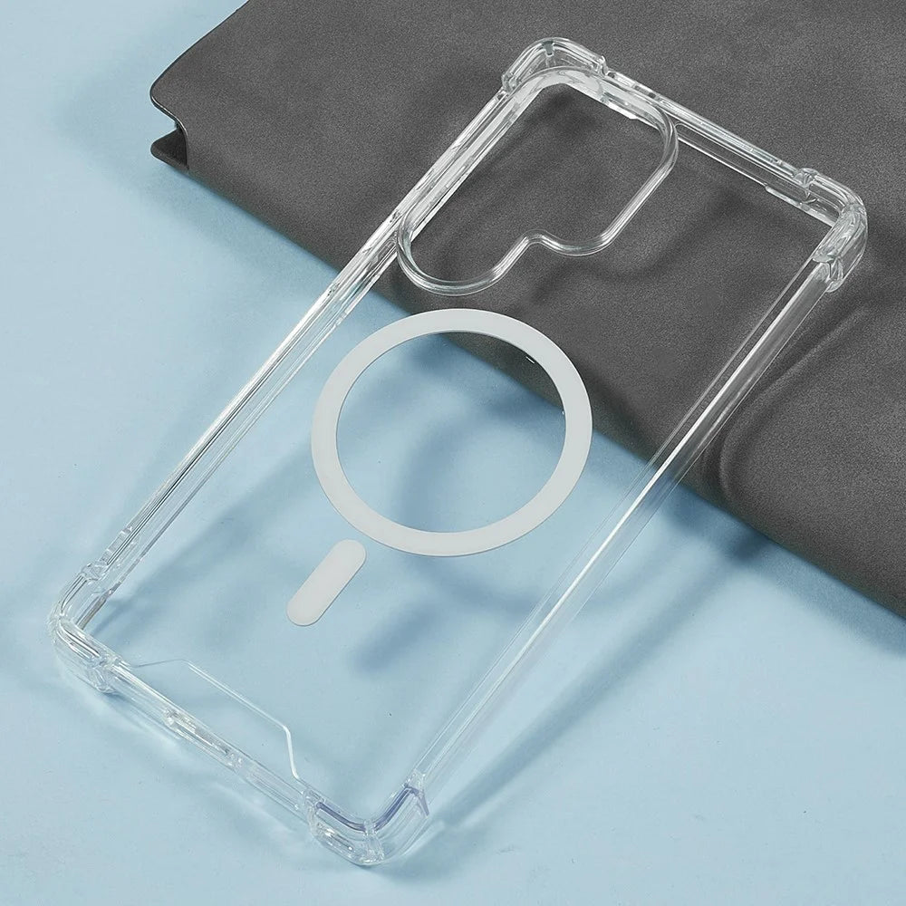 For Samsung Galaxy S23 Ultra Magnetic Case 1.5mm Shockproof Clear Phone Back Cover - 3