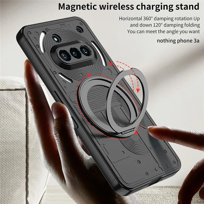 For Nothing Phone (3a) Case Magnetic Kickstand Hard PC Shockproof Phone Cover - Black - 3