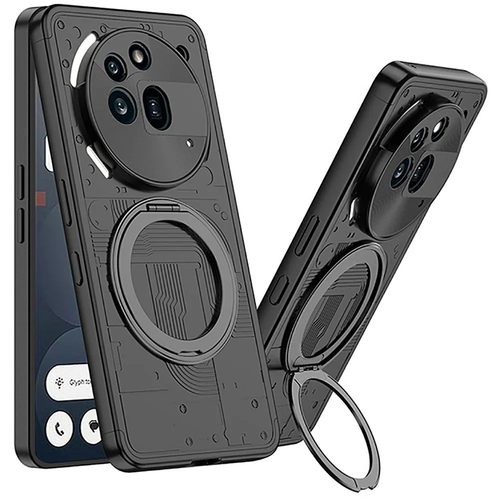For Nothing Phone (3a) Pro Case Magnetic Kickstand Hard PC Shockproof Phone Cover - Black - 1