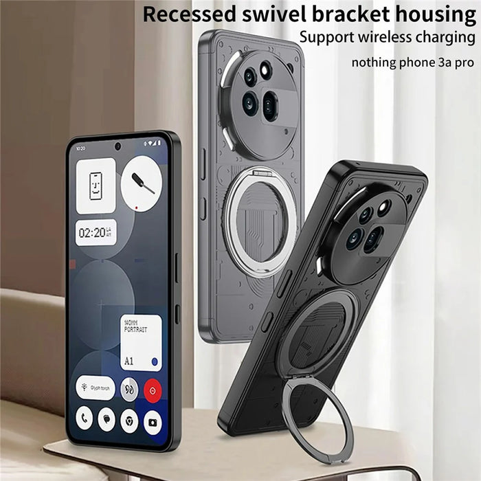 For Nothing Phone (3a) Pro Case Magnetic Kickstand Hard PC Shockproof Phone Cover - Black - 2