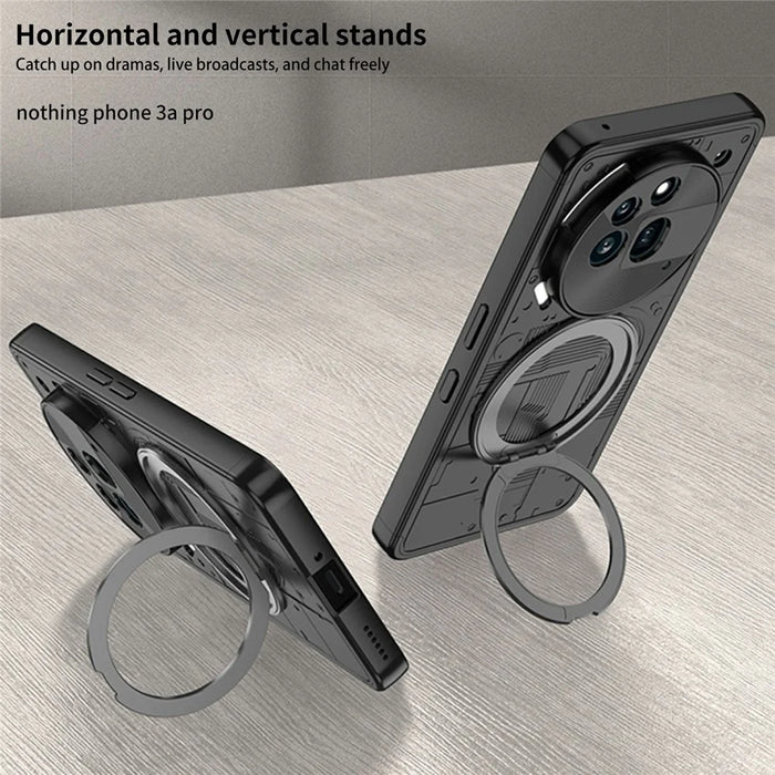 For Nothing Phone (3a) Pro Case Magnetic Kickstand Hard PC Shockproof Phone Cover - Black - 4