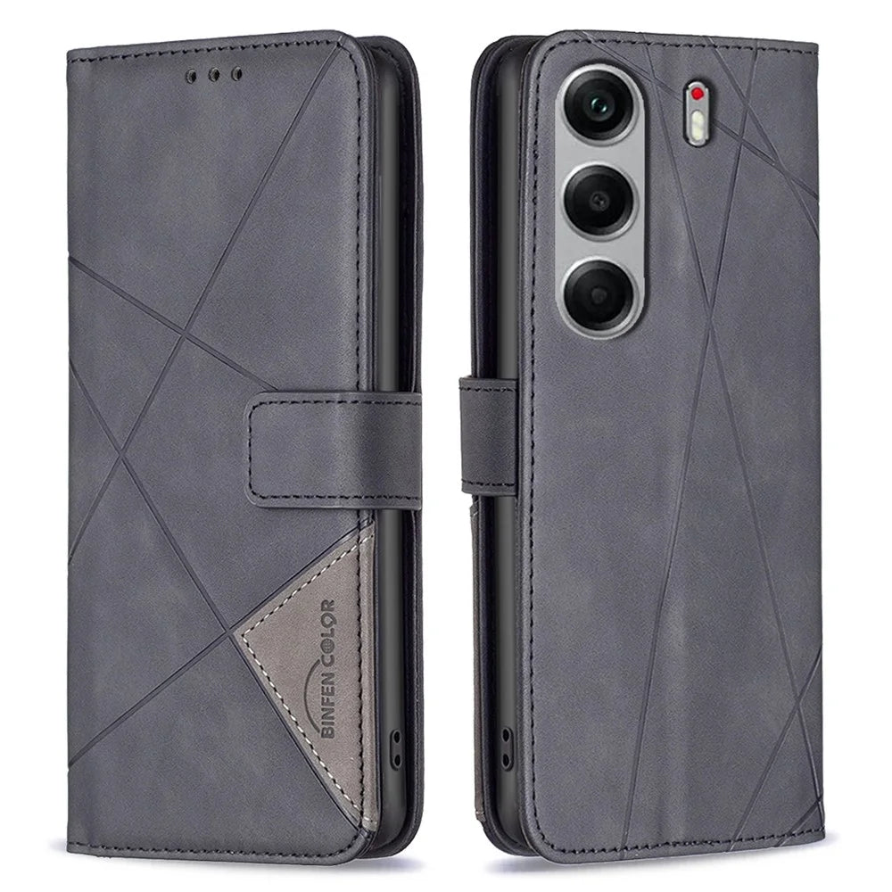 BINFEN COLOR For TECNO Camon 40 Pro 5G Phone Cases Wallet Stand Geometry Imprint Leather Cover - Black - 1