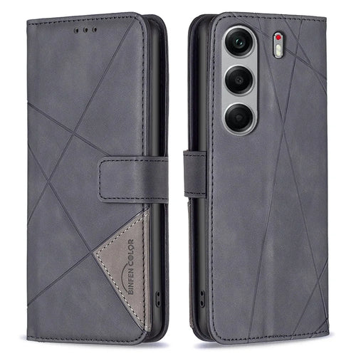 BINFEN COLOR For TECNO Camon 40 Pro 5G Phone Cases Wallet Stand Geometry Imprint Leather Cover - Black - 1