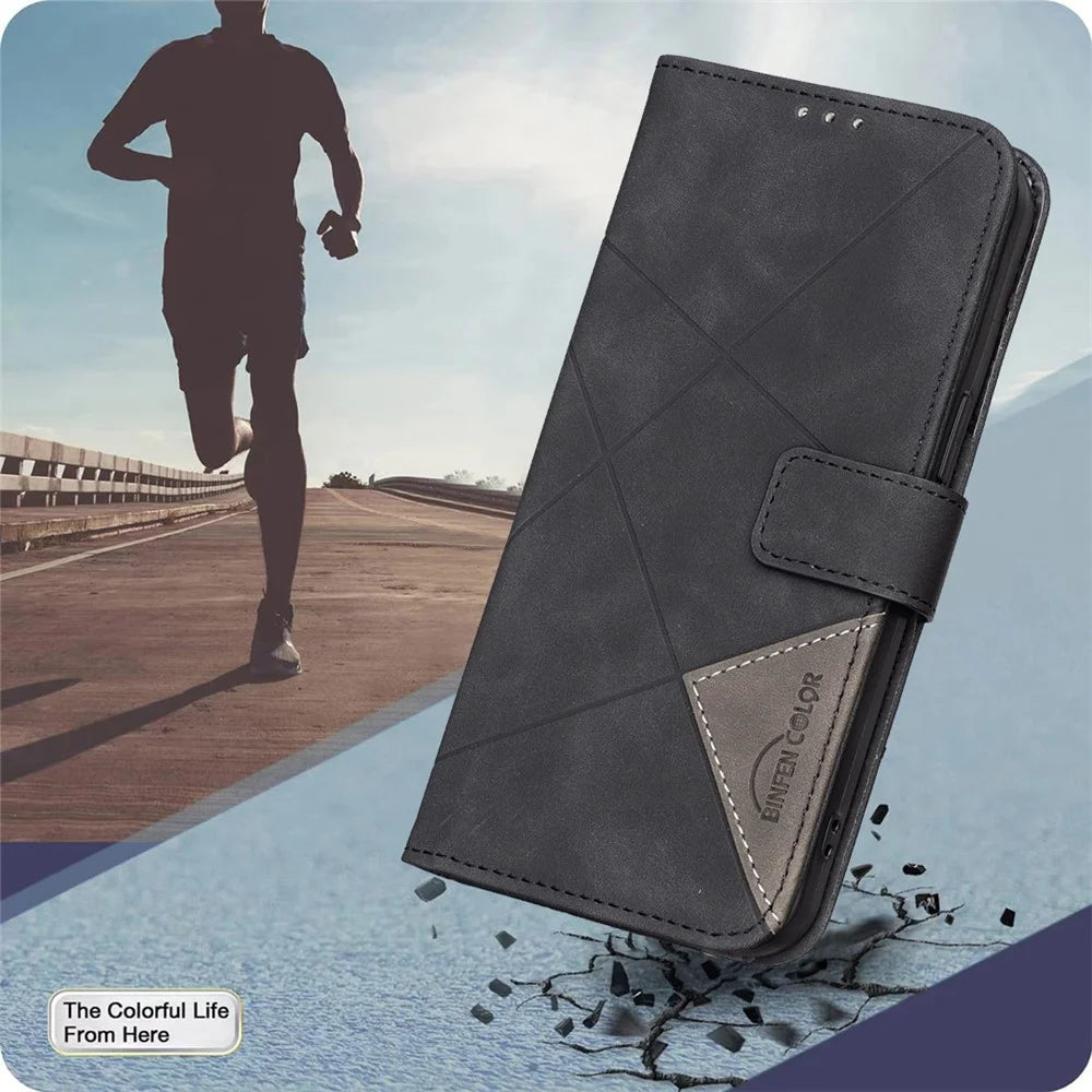BINFEN COLOR For TECNO Camon 40 Pro 5G Phone Cases Wallet Stand Geometry Imprint Leather Cover - Black - 4