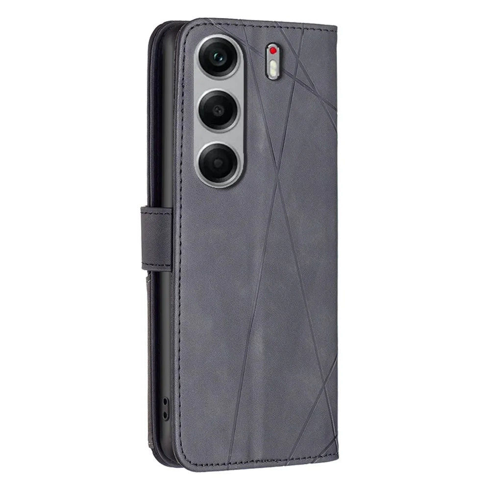 BINFEN COLOR For TECNO Camon 40 Pro 5G Phone Cases Wallet Stand Geometry Imprint Leather Cover - Black - 6