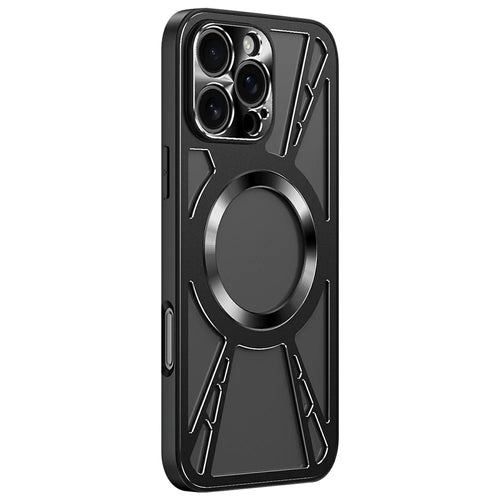 For iPhone 13 Pro Max Magnetic Case Hollow Heat Dissipation PC + Silicone Phone Cover - Black - 1
