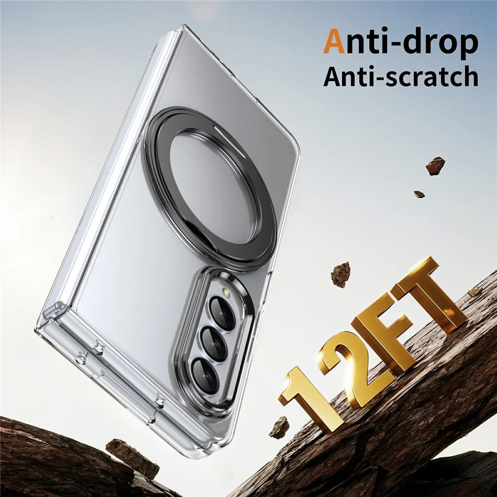 For Samsung Galaxy Z Fold3 5G Case Magnetic Kickstand Clear PC Phone Cover with HD Screen Film - Black - 6
