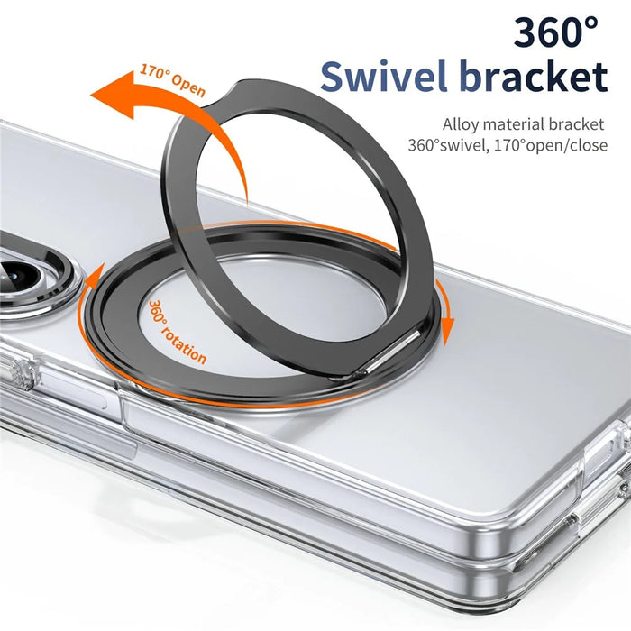 For Samsung Galaxy Z Fold5 5G Case Magnetic Kickstand Clear PC Phone Cover with HD Screen Film - Black - 4