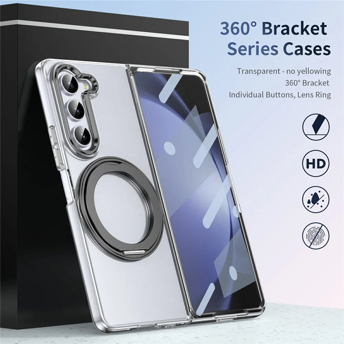 For Samsung Galaxy Z Fold5 5G Case Magnetic Kickstand Clear PC Phone Cover with HD Screen Film - Black - 7