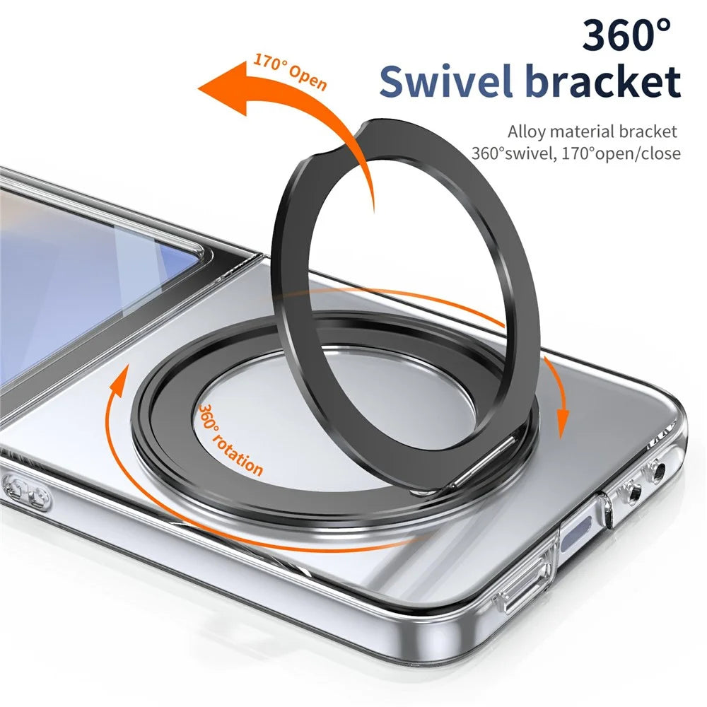 For Samsung Galaxy Z Flip5 5G Case Magnetic Kickstand Clear PC Phone Cover with HD Screen Film - Black - 2