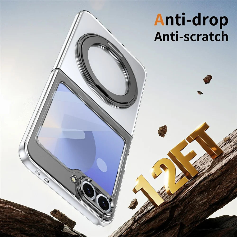 For Samsung Galaxy Z Flip7 FE 5G / Z Flip6 5G Case Magnetic Kickstand Clear PC Phone Cover with HD Screen Film - Black - 6